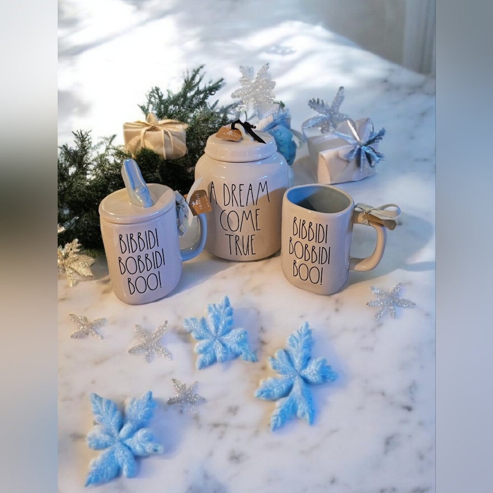 NWT RAE DUNN A DREAM COME TRUE CINDERELA CANISTER & TWO BIBBIDY BOBBIDI BOO MUGS